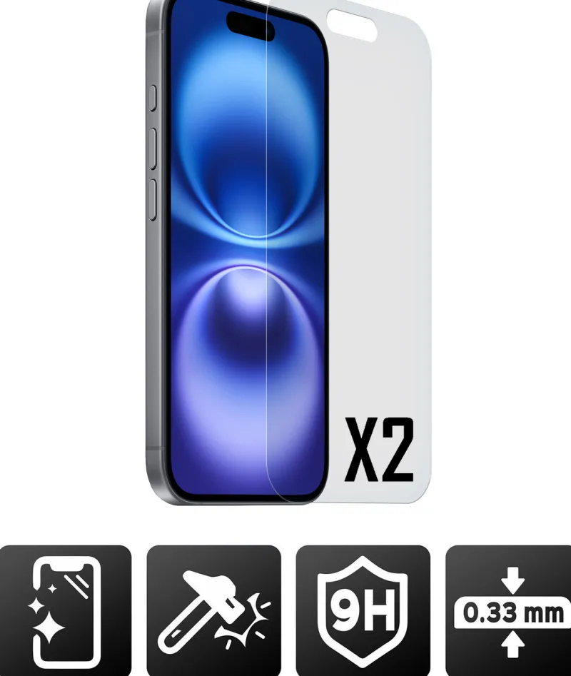 2 VERRES TREMPES P/IPH 16 PLUS<AKASHI Online