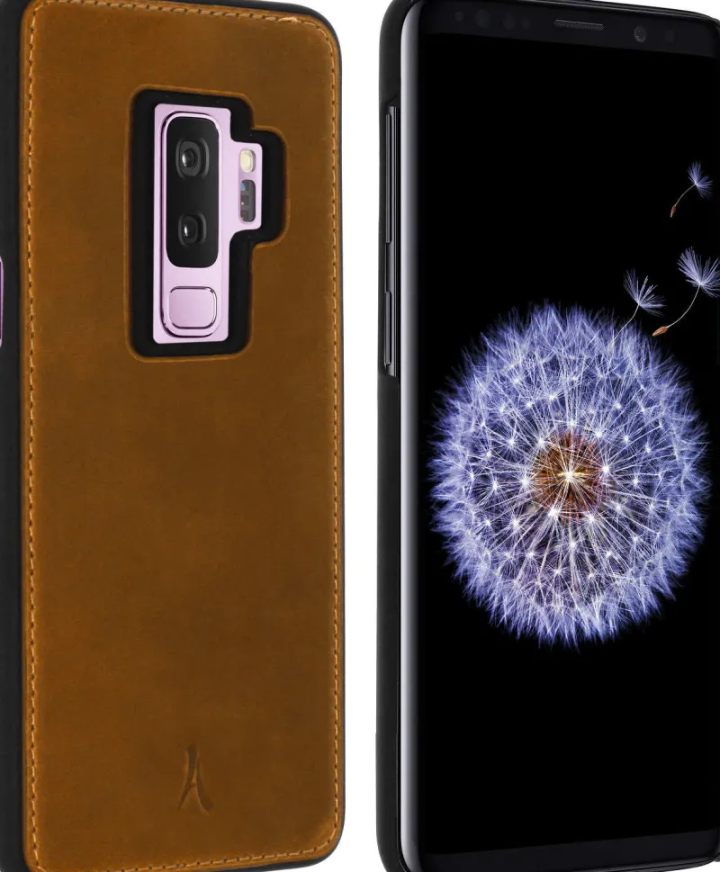 coque cuir italien marron p/galaxy s9+<AKASHI Flash Sale