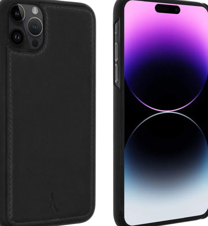 coque noir cuir italien p/ip 14 pro max<AKASHI Online