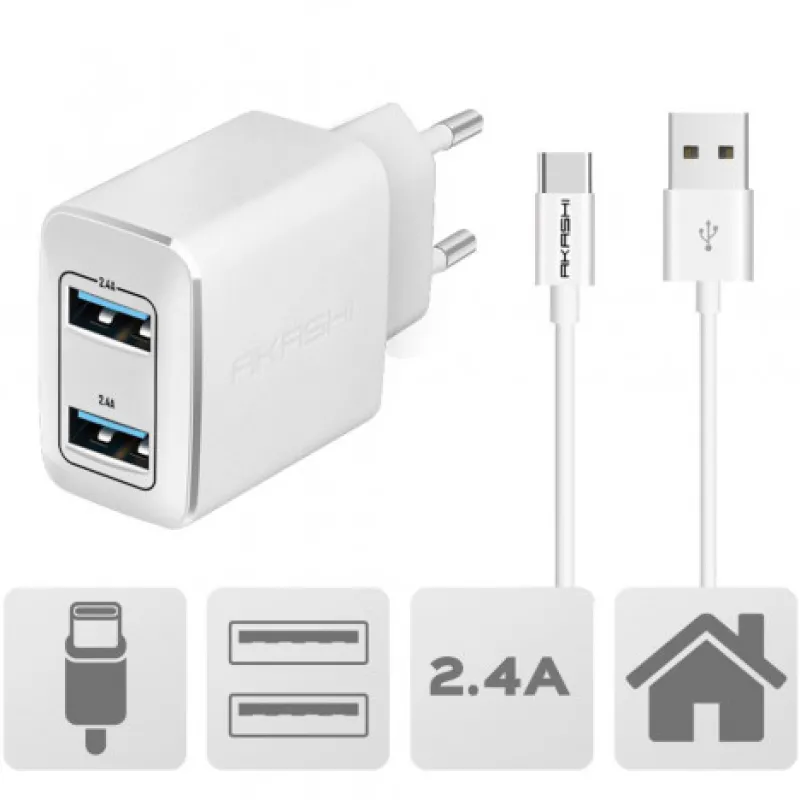 c/secteur 2 usb 2a1 + usb-c blanc<AKASHI Flash Sale