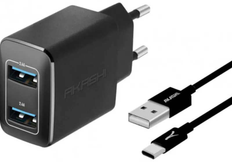 c/secteur 2usb + cable usb-c noir<AKASHI Sale