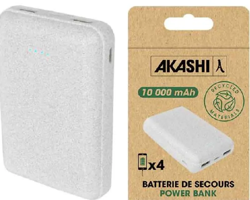 p-bank 10000mah 2 usb+usb-c paille/ble<AKASHI Hot