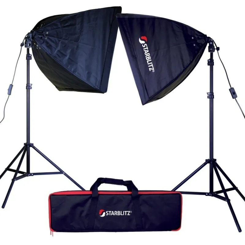 Kit eclair 2x60W+sac+pieds+boite lum<STARBLITZ STUDIO Fashion