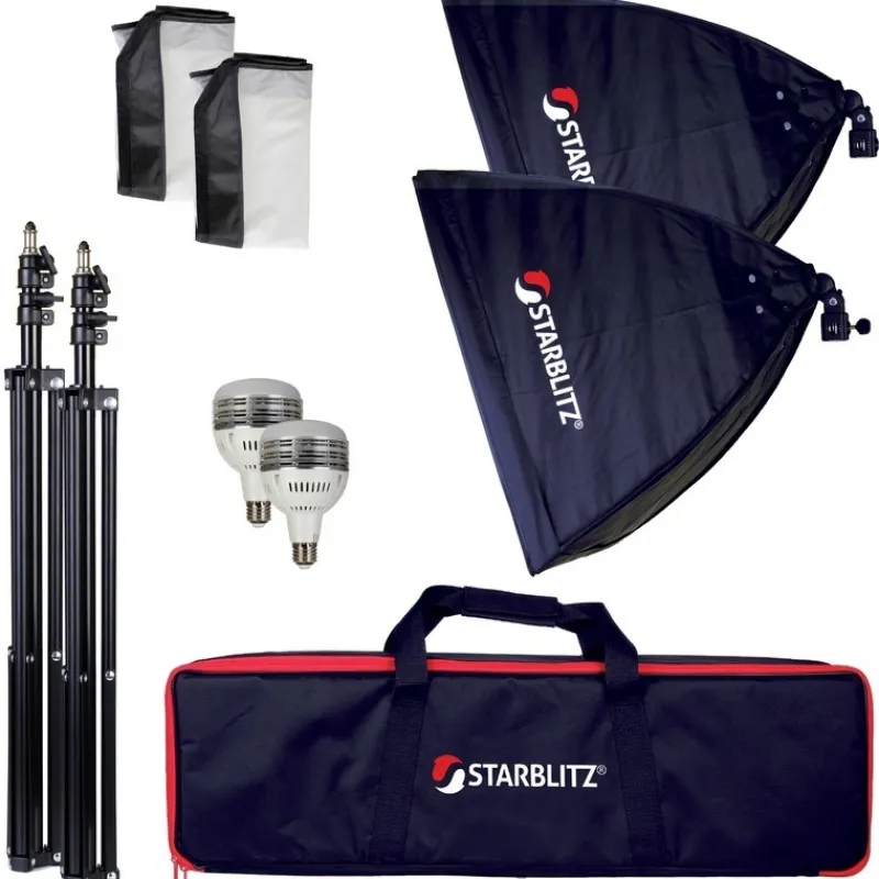 Kit eclair 2x60W+sac+pieds+boite lum<STARBLITZ STUDIO Fashion