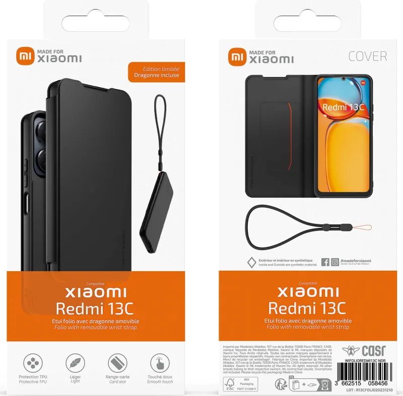 etui folio noir + dragonne redmi 13 c<XIAOMI Outlet